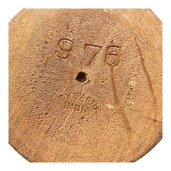 Hand-Carved Wooden Tea Light Candle Holder Floral Design Signed Made in India - Picture 9 of 9